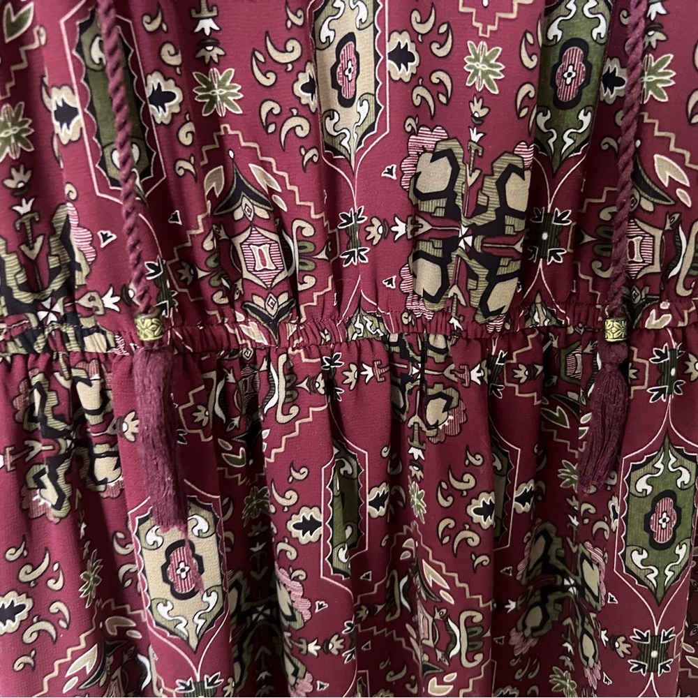 Burgundy Patterned 3/4 Sleeve Maxi Dress - Picture 5 of 7